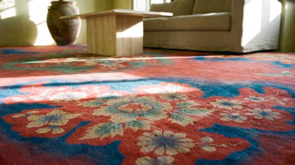 Bold coral antique art deco design chinese room size rug 10 Bold coral antique art deco design chinese room size rug (sku 21467) - in-room detail