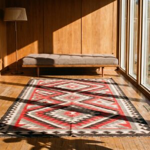 Bold Graphic Geometric Tribal Pattern Antique Native American Navajo Flat Weave Red Rug (SKU 21272) - room view
