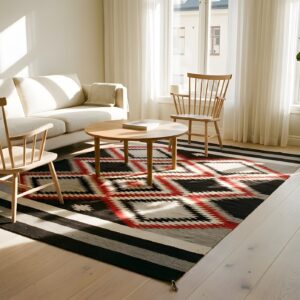 Bold Graphic Tribal Design Antique Native American Flat Weave Navajo Rug (SKU 24936) - room view