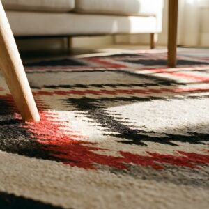 Bold Graphic Tribal Design Antique Native American Flat Weave Navajo Rug (SKU 24936) - in-room detail