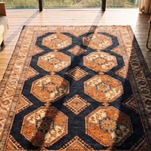 Bold Graphic Tribal Design Antique Persian Afshar Rug (SKU 21482) - styled overhead view