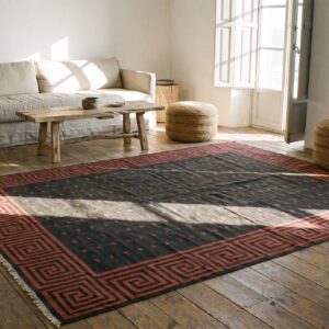 Bold Antique Indian Room Size Cotton Dhurrie Flat Woven Area Rug (SKU 21550) - room view