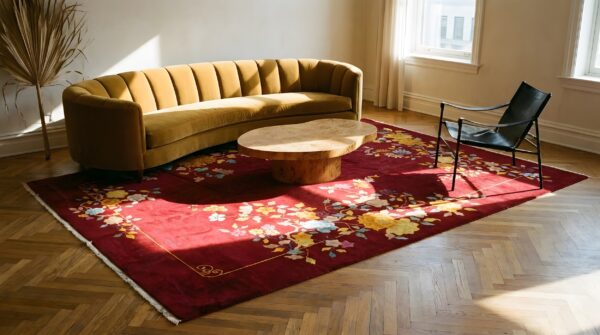 Bold red antique floral pattern chinese art deco design carpet 7 Bold red antique floral pattern chinese art deco design carpet (sku 21664) - room view