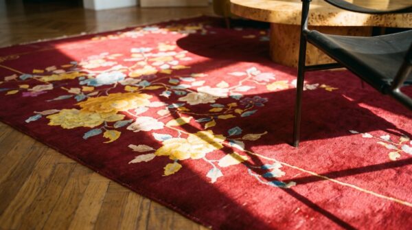 Bold red antique floral pattern chinese art deco design carpet 8 Bold red antique floral pattern chinese art deco design carpet (sku 21664) - in-room detail