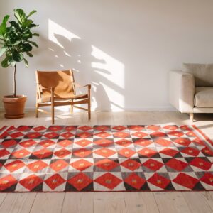 Antique Bold Red Primitive Tribal Geometric Native American Flatweave Navajo Rug (SKU 21182) - room view
