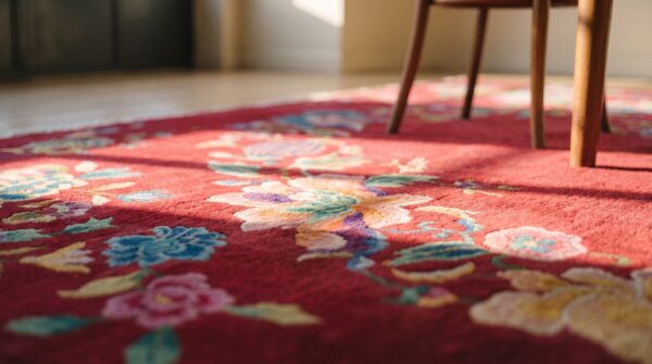 Bold red antique room size chinese art deco wool pile rug 10 Bold red antique room size chinese art deco wool pile rug (sku 21880) - in-room detail
