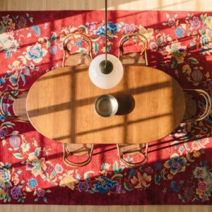 Bold Red Antique Room Size Chinese Art Deco Wool Pile Rug (SKU 21880) - styled overhead view