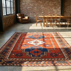 Bold Red Antique Tribal Geometric Late 19th Century Caucasian Lori Pambak Rug (SKU 20005) - room view