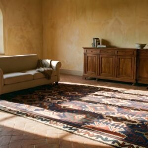 Bold Antique Tribal Geometric Design Caucasian Kilim Flatwoven Area Rug (SKU 24142) - room view