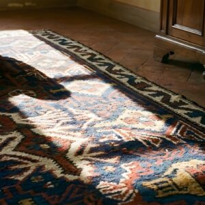 Bold Antique Tribal Geometric Design Caucasian Kilim Flatwoven Area Rug (SKU 24142) - in-room detail