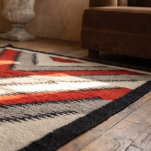 Bold Tribal Geometric Antique Flatweave Native American Navajo Rug (SKU 19604) - in-room detail
