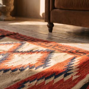 Bold Tribal Geometric Flatweave Antique Native American Navajo Rug (SKU 21256) - in-room detail
