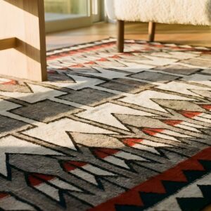 Bold Tribal Geometric Antique Flatweave Navajo Native American Area Rug (SKU 25374) - in-room detail