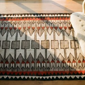 Bold Tribal Geometric Antique Flatweave Navajo Native American Area Rug (SKU 25374) - styled overhead view