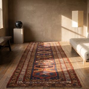 Bold Antique Tribal Geometric NW Persian Kurdish Hallway Runner Rug (SKU 21015) - room view