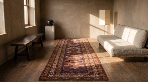 Bold antique tribal geometric nw persian kurdish hallway runner rug 7 Bold antique tribal geometric nw persian kurdish hallway runner rug (sku 21015) - room view