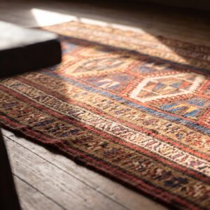 Bold Antique Tribal Geometric NW Persian Kurdish Hallway Runner Rug (SKU 21015) - in-room detail
