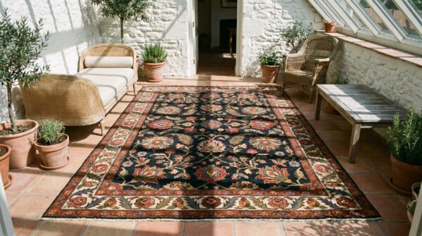 Bold tribal antique hand knotted wool pile oversized persian bakhtiari rug 6 Bold tribal antique hand knotted wool pile oversized persian bakhtiari rug (sku 18455) - room view