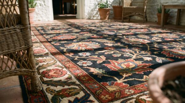 Bold tribal antique hand knotted wool pile oversized persian bakhtiari rug 7 Bold tribal antique hand knotted wool pile oversized persian bakhtiari rug (sku 18455) - in-room detail