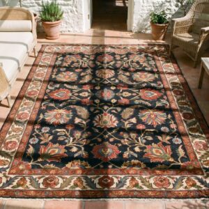 Bold Tribal Antique Hand Knotted Wool Pile Oversized Persian Bakhtiari Rug (SKU 18455) - styled overhead view