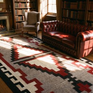 Antique Bold Tribal Pattern Native American Gray Flatwoven Navajo Rug (SKU 24448) - room view