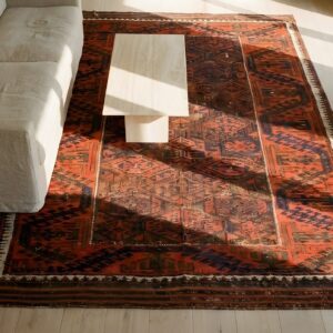 Bold Tribal Primitive Antique Persian Baluch Small Scatter Size Red Area Rug (SKU 24356) - in-room detail