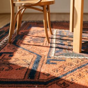 Bold Tribal Antique Small Scatter Size Persian Baluch Area Rug (SKU 21646) - in-room detail