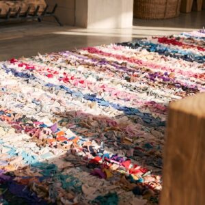 Antique Boucherouitte Allover Geometric Hand Knotted Pile Rug (SKU 22446) - in-room detail