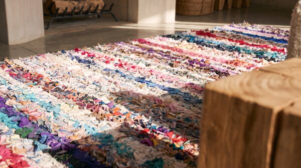 Antique boucherouitte allover geometric hand knotted pile rug 11 Antique boucherouitte allover geometric hand knotted pile rug (sku 22446) - in-room detail