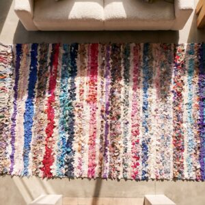 Antique Boucherouitte Allover Geometric Hand Knotted Pile Rug (SKU 22446) - styled overhead view