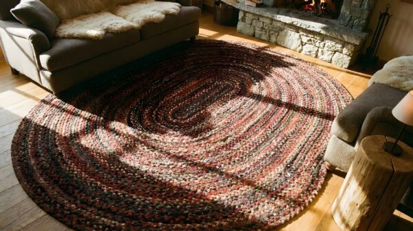 Antique braided american allover multi 1935 oval rug 11 Antique braided american allover multi 1935 oval rug (sku 24232) - in-room detail