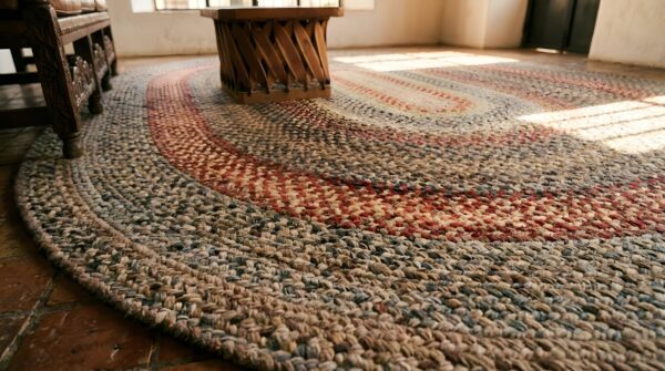 Antique braided american allover oval rug 9 Antique braided american allover oval rug (sku 24952) - in-room detail