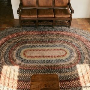 Antique Braided American Allover Oval Rug (SKU 24952) - styled overhead view
