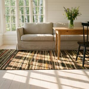 Antique Braided American Brown Striped Hallway Runner Rug (SKU 25685) - room view