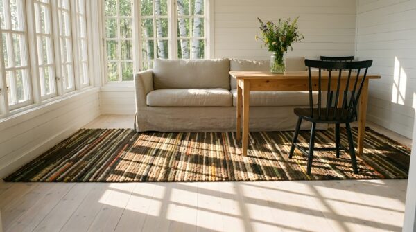 Antique braided american brown striped hallway runner rug 9 Antique braided american brown striped hallway runner rug (sku 25685) - room view