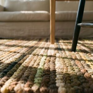 Antique Braided American Brown Striped Hallway Runner Rug (SKU 25685) - in-room detail