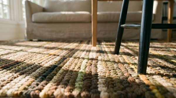 Antique braided american brown striped hallway runner rug 10 Antique braided american brown striped hallway runner rug (sku 25685) - in-room detail