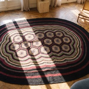Antique Braided American Flat Weave Oval Rug (SKU 17350) - styled overhead view