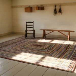 Antique Braided American Geometric Flat Weave Square Rug (SKU 24381) - styled overhead view