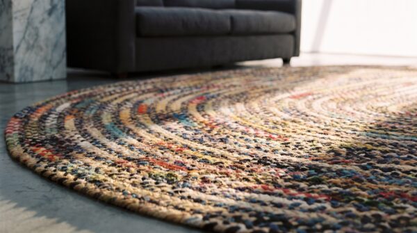 Antique braided american multicolor oval rug - 1930s 9 Antique braided american multicolor oval rug - 1930s (sku 21320) - in-room detail