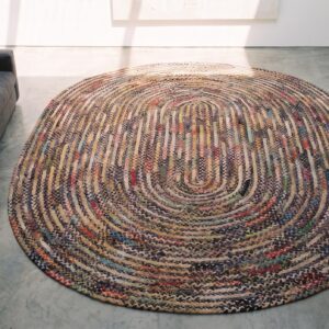 Antique Braided American Multicolor Oval Rug - 1930s (SKU 21320) - styled overhead view