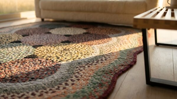 Antique braided hallway runner wool multicolor rug 13 Antique braided hallway runner wool multicolor rug (sku 25659) - in-room detail