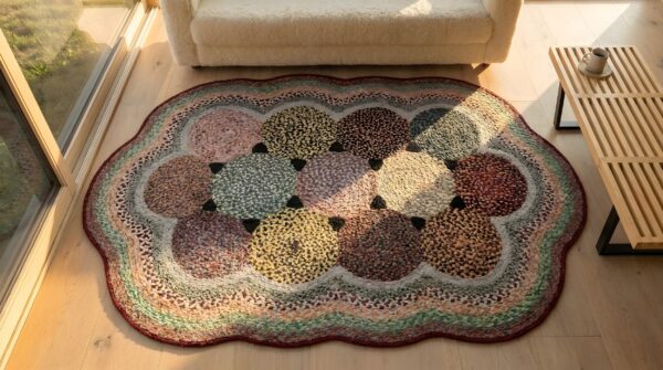 Antique braided hallway runner wool multicolor rug 2 Antique braided hallway runner wool multicolor rug (sku 25659) - styled overhead view