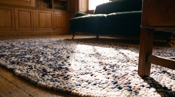 Antique braided oval small scatter size wool multicolor rug 9 Antique braided oval small scatter size wool multicolor rug (sku 20608) - in-room detail
