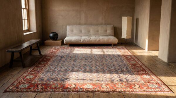 Breathtaking light sky blue color antique paisley pattern persian bakhtiari rug (sku 18930) - room view