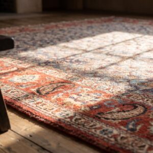 Breathtaking Light Sky Blue Color Antique Paisley Pattern Persian Bakhtiari Rug (SKU 18930) - in-room detail