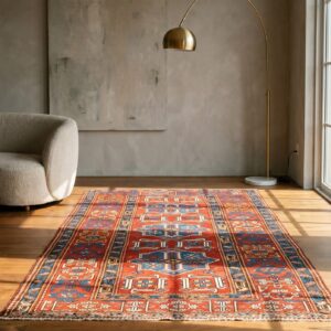 Bright Bold Red Antique Tribal Geometric Caucasian Shirvan Rug (SKU 18730) - room view