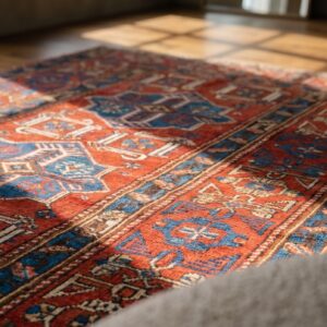 Bright Bold Red Antique Tribal Geometric Caucasian Shirvan Rug (SKU 18730) - in-room detail