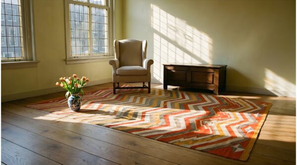 Bright color chevron design antique 1880s native american navajo rug 7 Bright color chevron design antique 1880s native american navajo rug (sku 25601) - room view