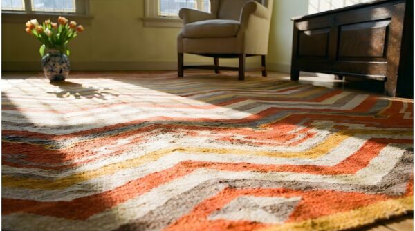 Bright color chevron design antique 1880s native american navajo rug 8 Bright color chevron design antique 1880s native american navajo rug (sku 25601) - in-room detail